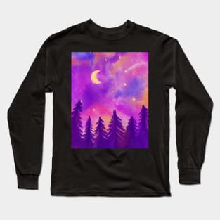 Colorful Fantasy Starry Night Wanderlust Pink and Purple Long Sleeve T-Shirt